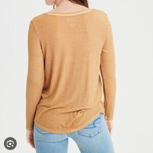 American Eagle Soft & Sexy Mustard Yellow Long Sleeve Scoop Neck Shirt, Size S